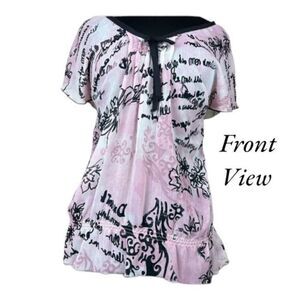 Vintage Sheer Blouse London Morgan Short Sleeve Cute Pink Black White NWOT Small